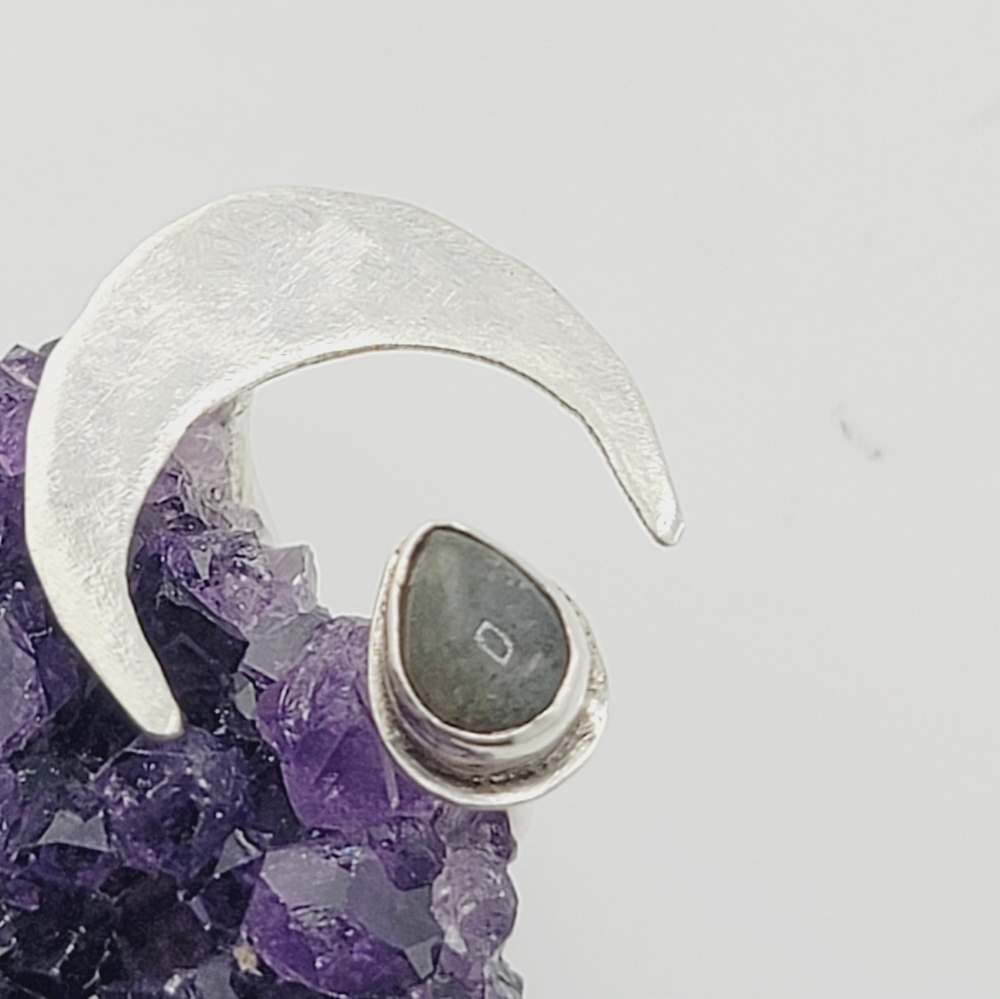 LABRADORITE MOON ADJUSTABLE RING HANDMADE IN STERLING SILVER METAL